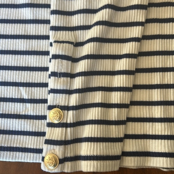 J. Crew Vintage rib split-neck T-shirt buttons stripe BW780 Large blue white - Picture 4 of 4